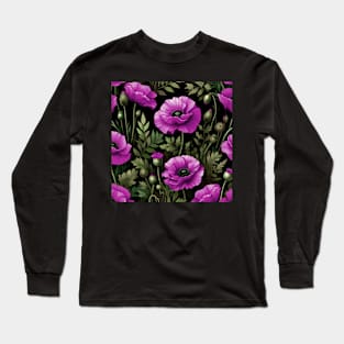 Poppy Flowers on Black Long Sleeve T-Shirt